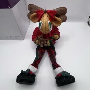 Vintage House Of Lloyd Molly Moose Christmas Plaid Shelf Sitter Decor 19"